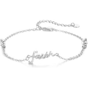 Faith Bracelet 925 Sterling Silver Simple Confirmation Faith Bracelets Religious Faith Adjustable Bracelets Jewelry Birthday Graduation Gift for Women Girls