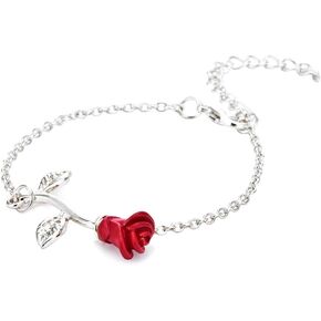 JczR.Y Rose Flower Bracelet for Women Red Rose Chain Bracelet Charm Romantic Flower Bracelet Link Fashion Valentine's Day Lover Couple Jewelry Gifts