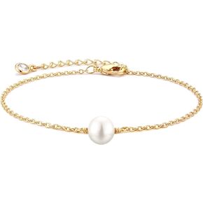 VACRONA Gold Tiny Beaded Bracelet 14K Gold Plated Chain Bracelets for Women Dainty Tiny Pearl Bracelet Adjustable Chain Jewelry