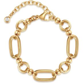 GLIJWELE Gold Bracelets for Women, 14K Gold Plated Paperclip Rope Cable Bracelets for Women Chunky Handmade Gold Bracelets for Women Teen girls Jewelry Gifts