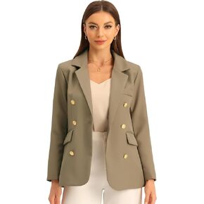 Allegra K Women's Notched Lapel Double Breasted Long Sleeve Work Office Suit Blazer Jacket