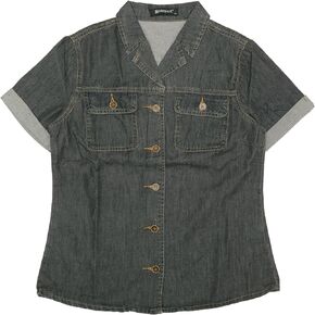 Allegra K Women's Denim Tops Button Down Notched Collar Short Sleeve Western Pocket Classic Jean Shirt