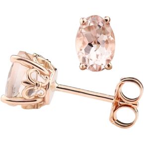 Solid 14k Rose Gold Morganite Fleur-de-lis Stud Earrings