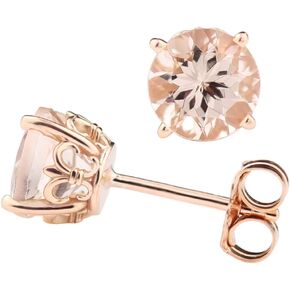 Solid 14k Rose Gold Morganite Fleur-de-lis Stud Earrings