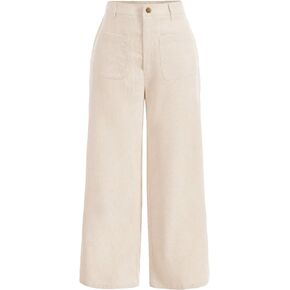 WDIRARA Women's High Waist Button Wide Leg Casual Long Pants with Pocket
