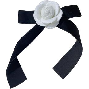 Long Ribbon Wool Camellia Flower Pre-Tied Bow Brooch Pin for Women Girls Velvet Bowknot Lapel Pins Clip Shirt Dress Collar Clothes Accessories Neck Brooches Pins Elegant Jewelry Gifts