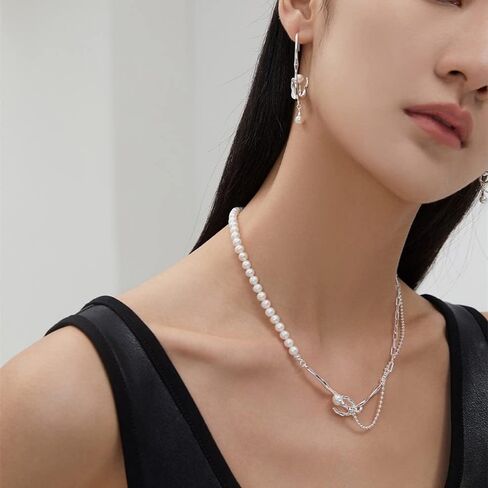 مشبك ورق عقد من اللؤلؤ عتيق أنيق ذو طبقات من اللؤلؤ الباروكي المستزرع 925 من الفضة الاسترليني قلادة عصرية ساحرة في عيد الحب للنساء والفتيات (مع صندوق هدايا) in Kuwait