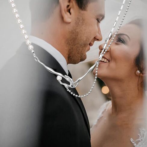 مشبك ورق عقد من اللؤلؤ عتيق أنيق ذو طبقات من اللؤلؤ الباروكي المستزرع 925 من الفضة الاسترليني قلادة عصرية ساحرة في عيد الحب للنساء والفتيات (مع صندوق هدايا) in Kuwait