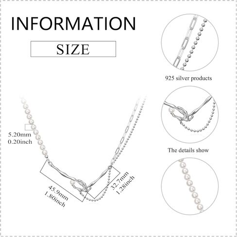 مشبك ورق عقد من اللؤلؤ عتيق أنيق ذو طبقات من اللؤلؤ الباروكي المستزرع 925 من الفضة الاسترليني قلادة عصرية ساحرة في عيد الحب للنساء والفتيات (مع صندوق هدايا) in Kuwait