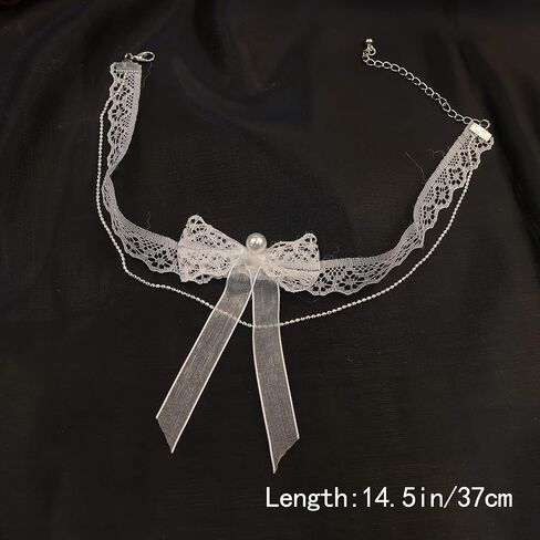 Bethynas Gothic White Lace Crystal Choker Necklace Vintage Gemstone Pendant Collar Neck Chain Bridal Weeding Party Pearl Neck Accessory Lolita Cosplay Costume Jewelry for Women Girls in Kuwait