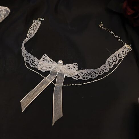 Bethynas Gothic White Lace Crystal Choker Necklace Vintage Gemstone Pendant Collar Neck Chain Bridal Weeding Party Pearl Neck Accessory Lolita Cosplay Costume Jewelry for Women Girls in Kuwait
