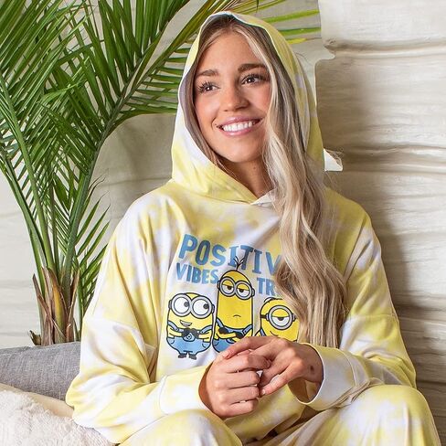 INTIMO Minions Positive Vibes Tie Dye Womens' Pajama Loungewear Hooded Jogger Set in Saudi Arabia