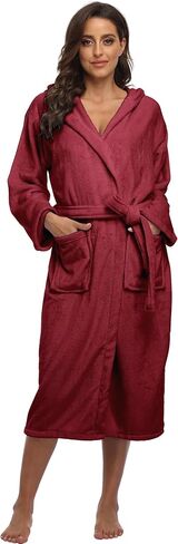 Women Hooded Fleece Robe Long Soft Plush Bathrobe Full Length House Coat Winter Spa Sleepwear with Pockets in Saudi Arabia