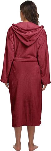 Women Hooded Fleece Robe Long Soft Plush Bathrobe Full Length House Coat Winter Spa Sleepwear with Pockets in Saudi Arabia