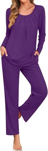 Anymeet Womens Pajama Set Long Sleeve 2 Piece Fall Ladies Sleepwear Soft Lounge Sets Comfy PJs With Pockets in Saudi Arabia