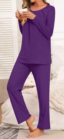 Anymeet Womens Pajama Set Long Sleeve 2 Piece Fall Ladies Sleepwear Soft Lounge Sets Comfy PJs With Pockets in Saudi Arabia
