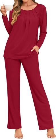 Anymeet Womens Pajama Set Long Sleeve 2 Piece Fall Ladies Sleepwear Soft Lounge Sets Comfy PJs With Pockets in Saudi Arabia