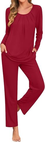 Anymeet Womens Pajama Set Long Sleeve 2 Piece Fall Ladies Sleepwear Soft Lounge Sets Comfy PJs With Pockets in Saudi Arabia