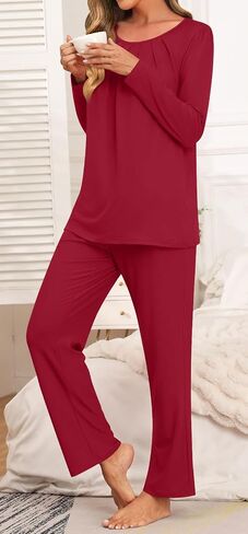 Anymeet Womens Pajama Set Long Sleeve 2 Piece Fall Ladies Sleepwear Soft Lounge Sets Comfy PJs With Pockets in Saudi Arabia