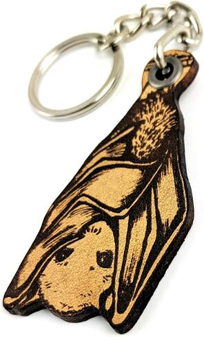 ForLeatherMore - Bat Cutout - Genuine Leather Keychain - Wildlife Key Fobs, Brown, Tan, 1 Size in Kuwait