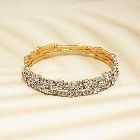 Multi-loop Alloy Rhinestone Bracelet Opening Adjustable Size Spiral Wrap Bangle Band for Women Girls in Saudi Arabia