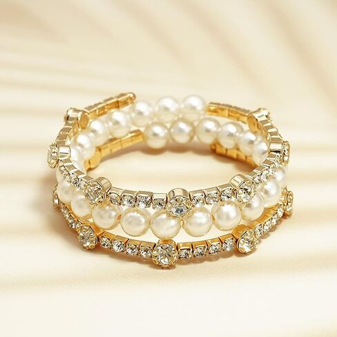 Multi-loop Alloy Rhinestone Bracelet Opening Adjustable Size Spiral Wrap Bangle Band for Women Girls in Saudi Arabia
