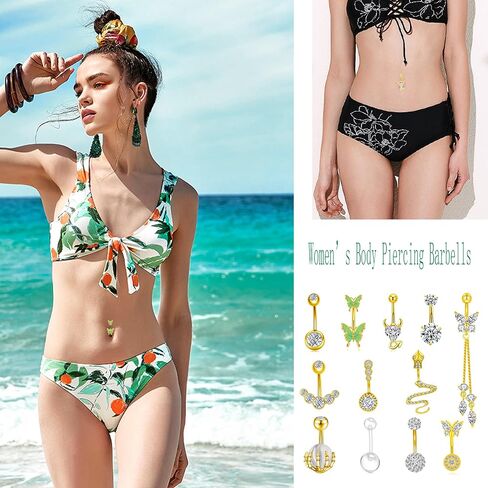 JEWPARK 12 قطعة 14 جرام الجراحية الصلب البطن خاتم على شكل زر للنساء ثقب البطن المتدلية لطيف القلب فراشة خواتم السرة حزمة in Kuwait