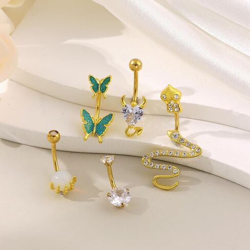 JEWPARK 12 قطعة 14 جرام الجراحية الصلب البطن خاتم على شكل زر للنساء ثقب البطن المتدلية لطيف القلب فراشة خواتم السرة حزمة in Kuwait