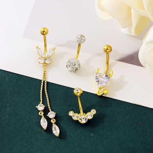 JEWPARK 12 قطعة 14 جرام الجراحية الصلب البطن خاتم على شكل زر للنساء ثقب البطن المتدلية لطيف القلب فراشة خواتم السرة حزمة in Kuwait