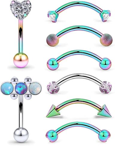 16G Rook piercing jewelry Surgical Steel Eyebrow Rings 8MM CZ Diamonds Silver Metal ball Opal Glittering Forward Helix Tragus Daith Piercing Jewelry Snug Earrings Studs curved barbell 8PCS in Kuwait