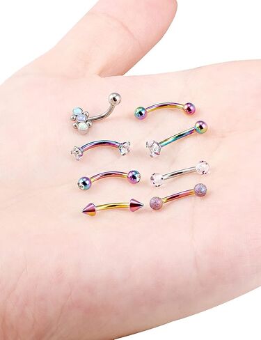 16G Rook piercing jewelry Surgical Steel Eyebrow Rings 8MM CZ Diamonds Silver Metal ball Opal Glittering Forward Helix Tragus Daith Piercing Jewelry Snug Earrings Studs curved barbell 8PCS in Kuwait