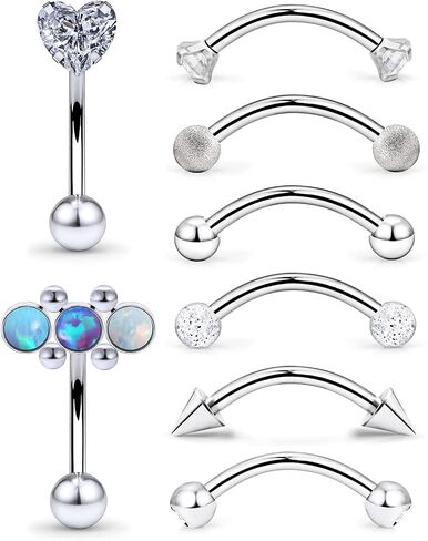 16G Rook piercing jewelry Surgical Steel Eyebrow Rings 8MM CZ Diamonds Silver Metal ball Opal Glittering Forward Helix Tragus Daith Piercing Jewelry Snug Earrings Studs curved barbell 8PCS in Kuwait