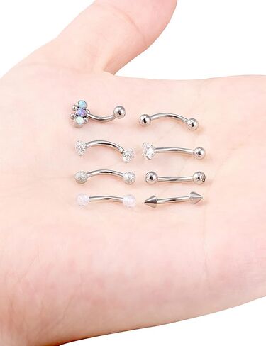 16G Rook piercing jewelry Surgical Steel Eyebrow Rings 8MM CZ Diamonds Silver Metal ball Opal Glittering Forward Helix Tragus Daith Piercing Jewelry Snug Earrings Studs curved barbell 8PCS in Kuwait