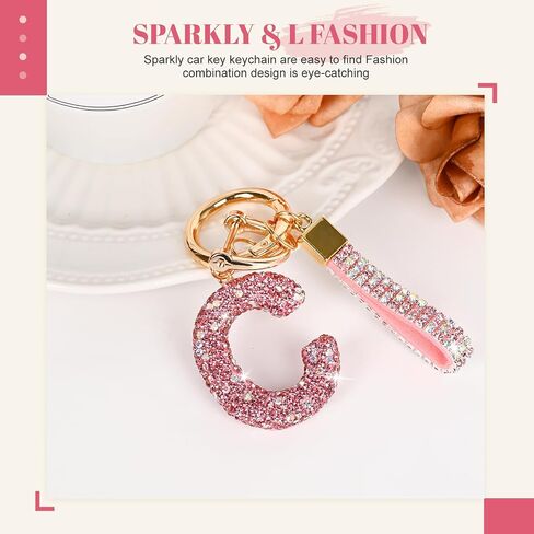 Initial Car Keychains for Women Girls,Bling Cute A-Z Key Chains for Handbags,Personalized Gift in Saudi Arabia