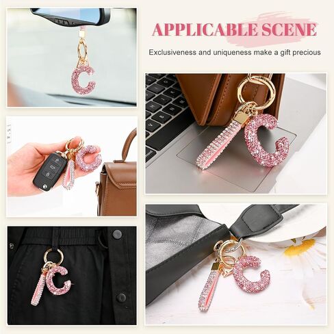 Initial Car Keychains for Women Girls,Bling Cute A-Z Key Chains for Handbags,Personalized Gift in Saudi Arabia