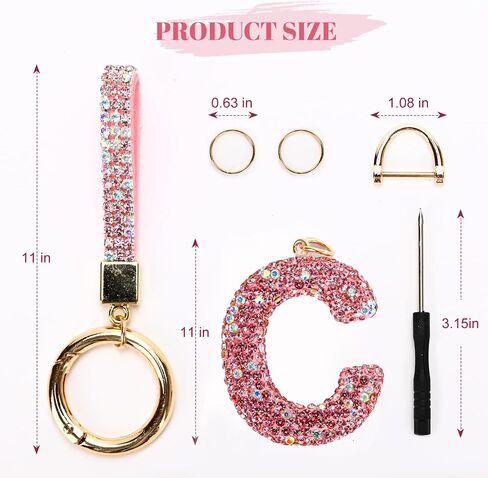 Initial Car Keychains for Women Girls,Bling Cute A-Z Key Chains for Handbags,Personalized Gift in Saudi Arabia