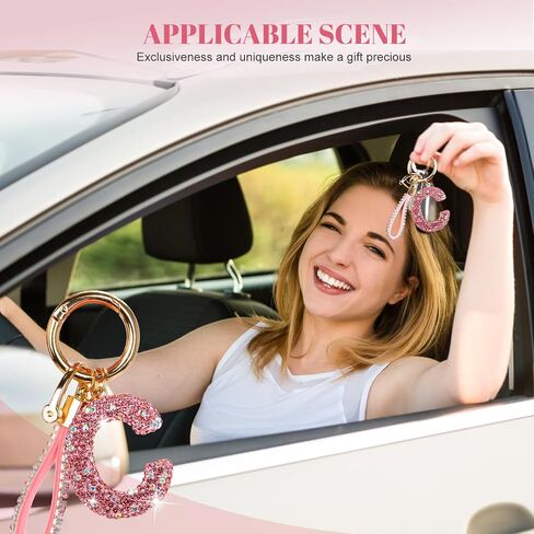 Initial Car Keychains for Women Girls,Bling Cute A-Z Key Chains for Handbags,Personalized Gift in Saudi Arabia