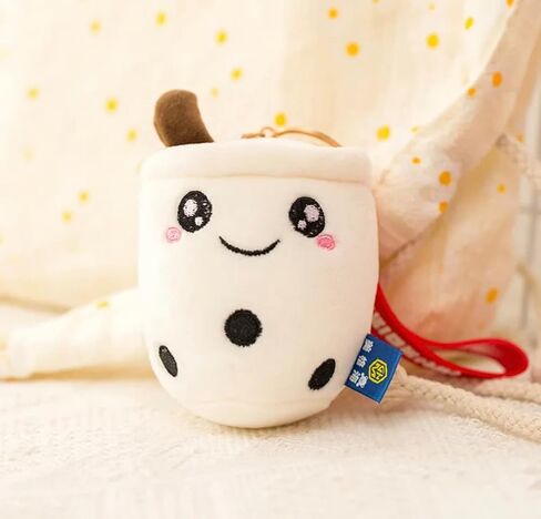 Pack of 2 - Boba/Bubble Tea Plush Cup Shaped Keychains - Versatile Ornament for Keys/Bags and Purses - Premium Plush and PP Cotton for Comfort & Durability - Height: 7" - (White - Smile/Wink Design) in Saudi Arabia