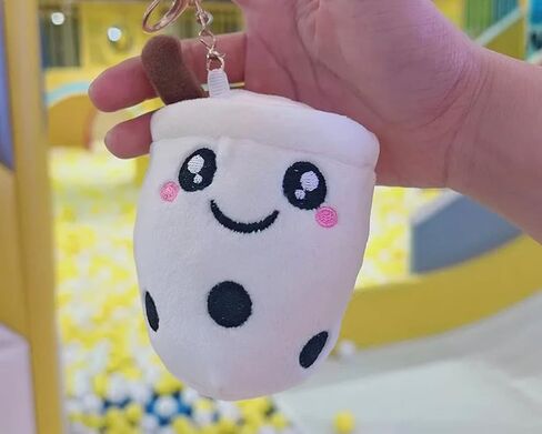 Pack of 2 - Boba/Bubble Tea Plush Cup Shaped Keychains - Versatile Ornament for Keys/Bags and Purses - Premium Plush and PP Cotton for Comfort & Durability - Height: 7" - (White - Smile/Wink Design) in Saudi Arabia