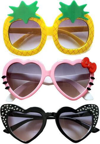 3 PAIRS Kids Children Trendy Pineapple Cat Heart Shaped Glasses Sunglasses for Toddler Girls in Saudi Arabia