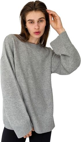 ستايت فيوجو سويتر صوف كشمير برقبة دائرية ضيقة بلوفر كبير الحجم للنساء بخياطة حرارية in Kuwait