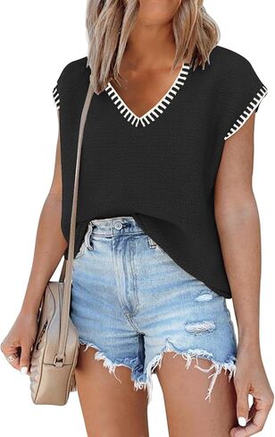 SAUKOLE Women's Sleeveless Sweater Vest Casual V Neck Cap Sleeve Knit Pullover Tank Tops 2026 Spring Clothes in Saudi Arabia
