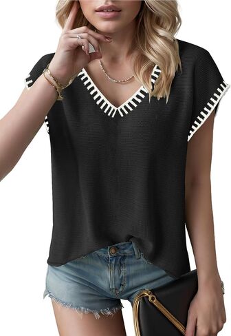 SAUKOLE Women's Sleeveless Sweater Vest Casual V Neck Cap Sleeve Knit Pullover Tank Tops 2026 Spring Clothes in Saudi Arabia