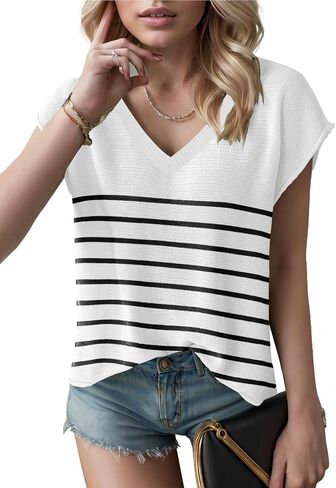 SAUKOLE Women's Sleeveless Sweater Vest Casual V Neck Cap Sleeve Knit Pullover Tank Tops 2026 Spring Clothes in Saudi Arabia