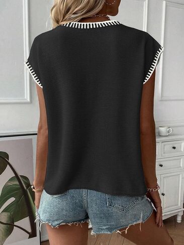 SAUKOLE Women's Sleeveless Sweater Vest Casual V Neck Cap Sleeve Knit Pullover Tank Tops 2026 Spring Clothes in Saudi Arabia