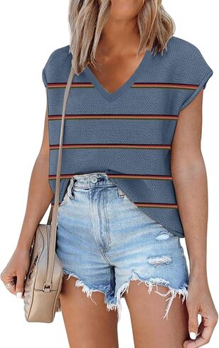 SAUKOLE Women's Sleeveless Sweater Vest Casual V Neck Cap Sleeve Knit Pullover Tank Tops 2026 Spring Clothes in Saudi Arabia
