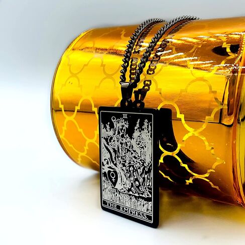 Tarot Card Necklace - Tarot Necklace for Women & Men - Tarot Card Jewelry - Stainless Steel Rider Waite Tarot Necklace - Zodiac Pendant - Hip Hop Jewelry - Bikers Necklace - Tarot Jewelry Pendant Necklace in Kuwait