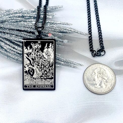 Tarot Card Necklace - Tarot Necklace for Women & Men - Tarot Card Jewelry - Stainless Steel Rider Waite Tarot Necklace - Zodiac Pendant - Hip Hop Jewelry - Bikers Necklace - Tarot Jewelry Pendant Necklace in Kuwait