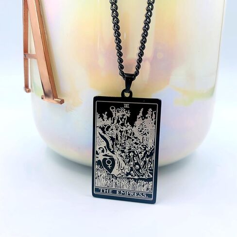 Tarot Card Necklace - Tarot Necklace for Women & Men - Tarot Card Jewelry - Stainless Steel Rider Waite Tarot Necklace - Zodiac Pendant - Hip Hop Jewelry - Bikers Necklace - Tarot Jewelry Pendant Necklace in Kuwait