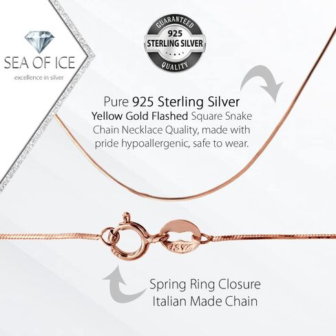SEA OF ICE Sterling Silver 1mm Square Snake Chain Necklace For Women, Size 14" - 36" Italy in Saudi Arabia